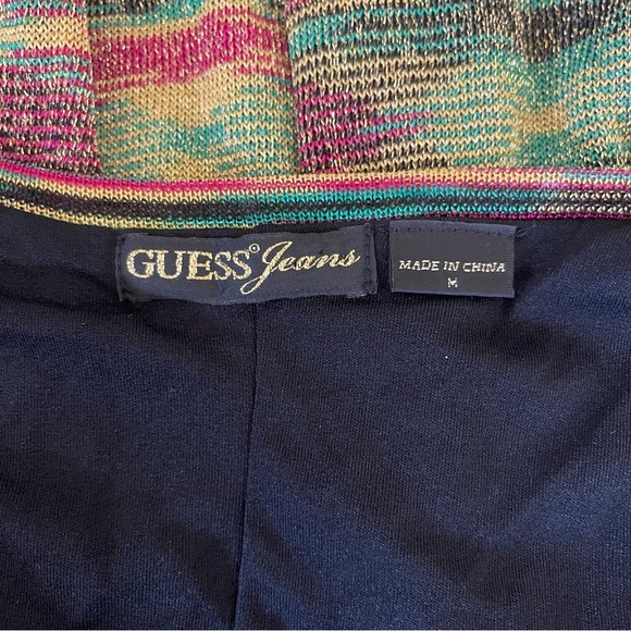 Vintage 90s Guess Jeans Gold Bodycon Knit Dress Medium Rasta Red Yellow Green - Picture 9 of 12